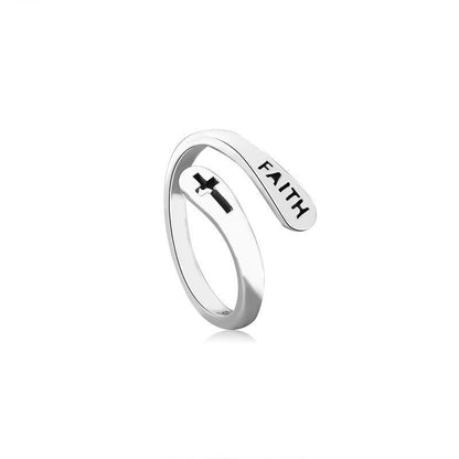 2021 Vintage Hollow Cross FAITH Double Layer Ring